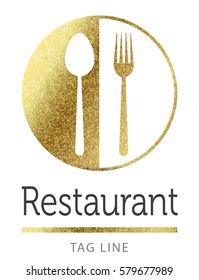 restaurant fork spoon logo in gold