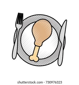 restaurant fried chicken food with dish and fork knife