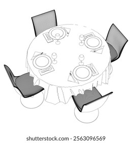 Restaurant furniture, Trendy dinner table and chairs set hand drawn outline doodle icon. Flat design. Vector sketch illustration for print, mobile graphic and infographics isolated on white background