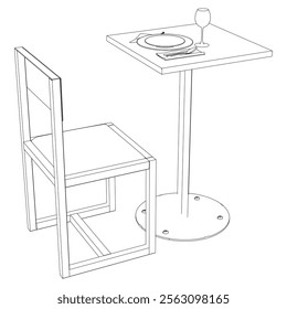 Restaurant furniture, Trendy dinner table and chairs set hand drawn outline doodle icon. Flat design. Vector sketch illustration for print, mobile graphic and infographics isolated on white background