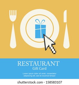 Restaurant Gift Card; Present With Computer Arrow On Plate