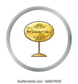 Restaurant golden reserved sign icon in cartoon style isolated on white background. Restaurant symbol stock vector illustration.