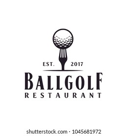 Restaurant Golf Bar Vintage with Ball and Fork logo design 