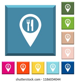 Restaurant GPS map location white icons on edged square buttons in various trendy colors