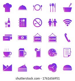 Restaurant gradient icons on white background, stock vector