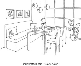 Restaurant graphic black white interior sketch illustration vector