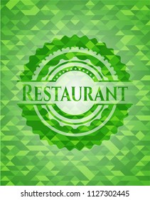 Restaurant green emblem with triangle mosaic background
