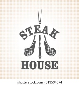 Restaurant grill and barbecue menu, steak house, meat fork, vector logo