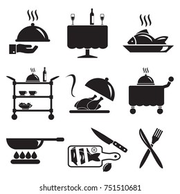 Restaurant and hotel food dinner vector icon set isolated on white background
