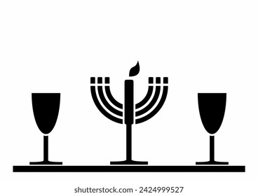 Restaurant, Hotel symbol, icon, candlestick, two wine glasses on desk, black silhouette, vector illustration