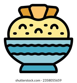 Restaurant hummus icon outline vector. Tahini day. Olive pita color flat