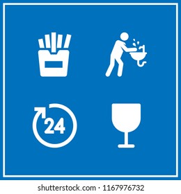 restaurant icon. 4 restaurant vector set. french fries, wine, hygiene and hours icons for web and design about restaurant theme