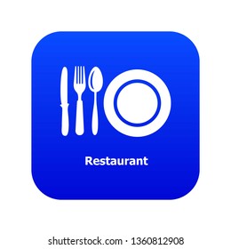 Restaurant icon blue vector isolated on white background