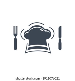 Restaurant icon. Chef hat, food eating icon. vector, flat style, two color, black shape icon