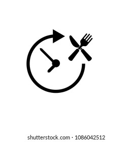 restaurant icon and clock with rounded arrow