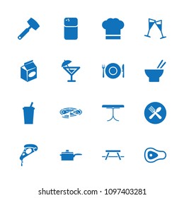 Restaurant icon. collection of 16 restaurant filled icons such as drink, pizza, asian food, take away food, spoon and fork. editable restaurant icons for web and mobile.