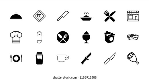 Restaurant icon. collection of 18 restaurant filled and outline icons such as milkshake, take away food, knife, beef, store, pie. editable restaurant icons for web and mobile.