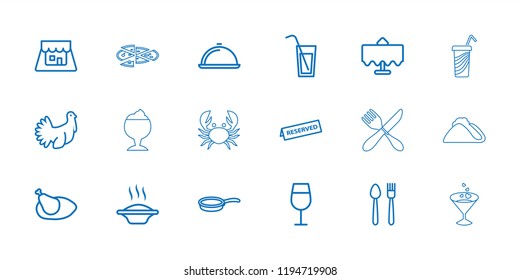 Restaurant icon. collection of 18 restaurant outline icons such as cocktail, soup, plate fork and knife, turkey, chicken, shop. editable restaurant icons for web and mobile.