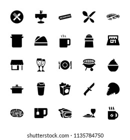 Restaurant icon. collection of 25 restaurant filled icons such as coffee, drink, pepper, milkshake, pizza, pie, take away food. editable restaurant icons for web and mobile.