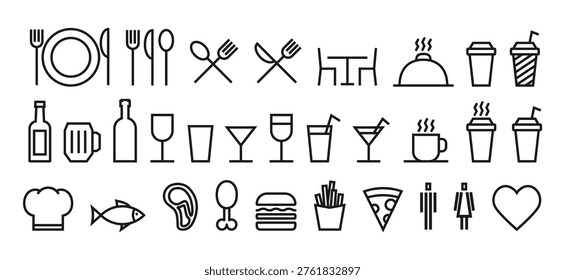 Restaurant icon collection. Diner place symbol set. Menu signs. Cooking icons. Modern logo desing. Vector illustration image.