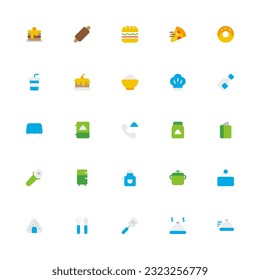 Restaurant Icon Collection. Pixel Perfect Restaurant Flat Style 2D Icon