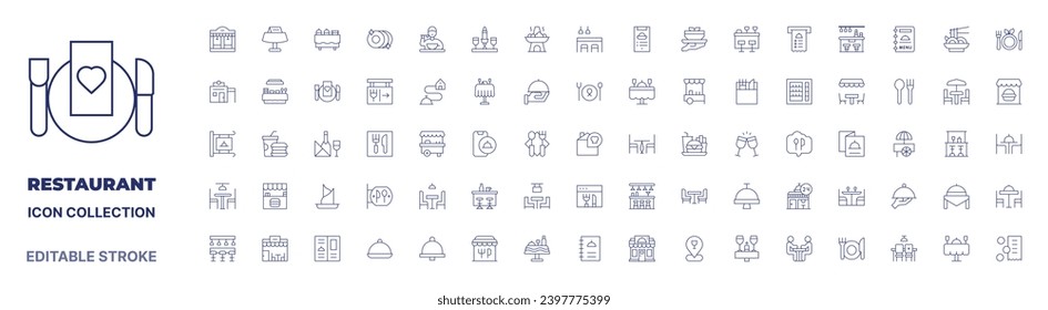 Restaurant icon collection. Thin line icon. Editable stroke. Editable stroke. Restaurant icons for web and mobile app.