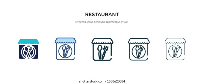 restaurant icon in different style vector illustration. two colored and black restaurant vector icons designed in filled, outline, line and stroke style can be used for web, mobile, ui