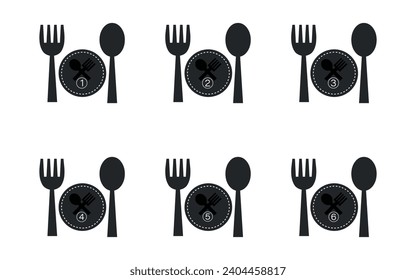 Restaurant icon, dish portion number symbol spoon and plate.