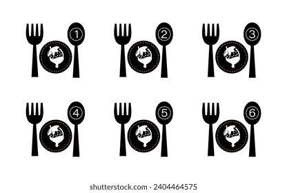 Restaurant icon, dish portion number symbol spoon and plate.