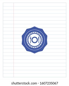 restaurant icon emblem with pen effect. Blue ink. Vector Illustration. Detailed.