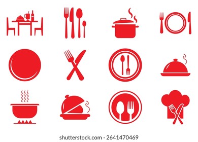 Restaurant icon. Food, plate, fork, knife, spoon, cutlery icon set. Simple Cutlery Symbol Set . Modern Cutlery and Kitchenware Icons .