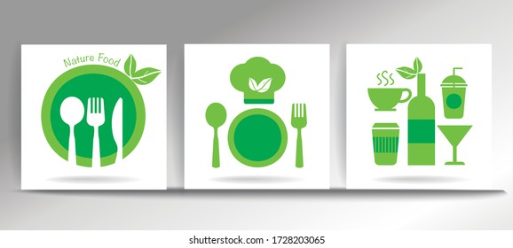 Juego de iconos de restaurante, horquilla, cuchara y bebidas, Vector EPS10