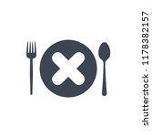 Restaurant icon, fork and spoon, plate icon with cancel sign. Restaurant icon and close, delete, remove symbol