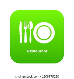 Restaurant icon green vector isolated on white background