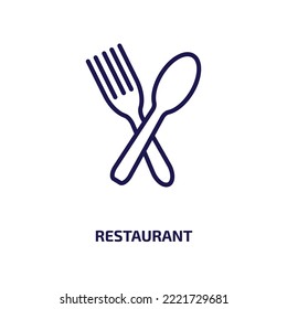 Restaurantsymbol aus der Hotel- und Restaurantkollektion. Dünnnes lineares Restaurant, Essen, Getränke Umriss-Symbol einzeln auf weißem Hintergrund. Zeilenvektorrestaurant-Zeichen, Symbol für Web und Mobile