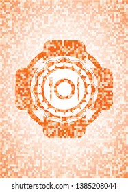 restaurant icon inside abstract emblem, orange mosaic background