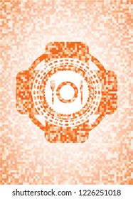 restaurant icon inside abstract orange mosaic emblem