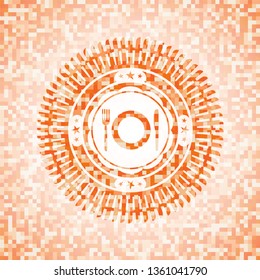 restaurant icon inside abstract orange mosaic emblem