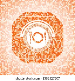 restaurant icon inside abstract orange mosaic emblem