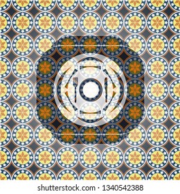 restaurant icon inside arabesque badge background. arabic decoration.