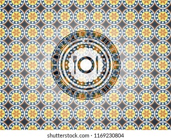 restaurant icon inside arabesque emblem background. arabic decoration.