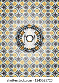 restaurant icon inside arabesque emblem. arabic decoration.