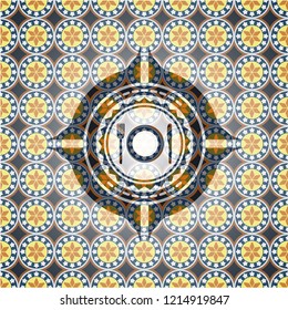 restaurant icon inside arabesque style badge. arabic decoration.