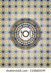 restaurant icon inside arabic emblem. Arabesque decoration.