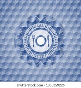 restaurant icon inside blue polygonal badge.