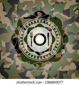 restaurant icon inside camo emblem