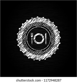 restaurant icon inside chalkboard emblem