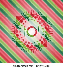 restaurant icon inside christmas badge.