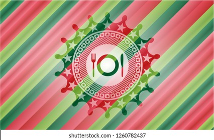 restaurant icon inside christmas style badge..