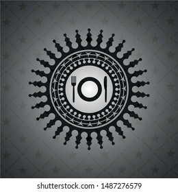 restaurant icon inside dark badge or emblem